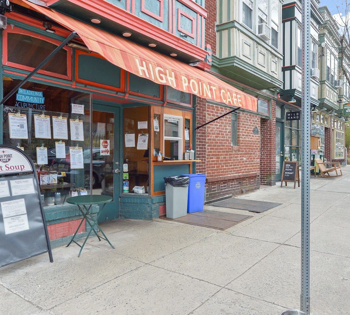 Storefront of High Point Cafe, specialty coffee shop in Philadelphia