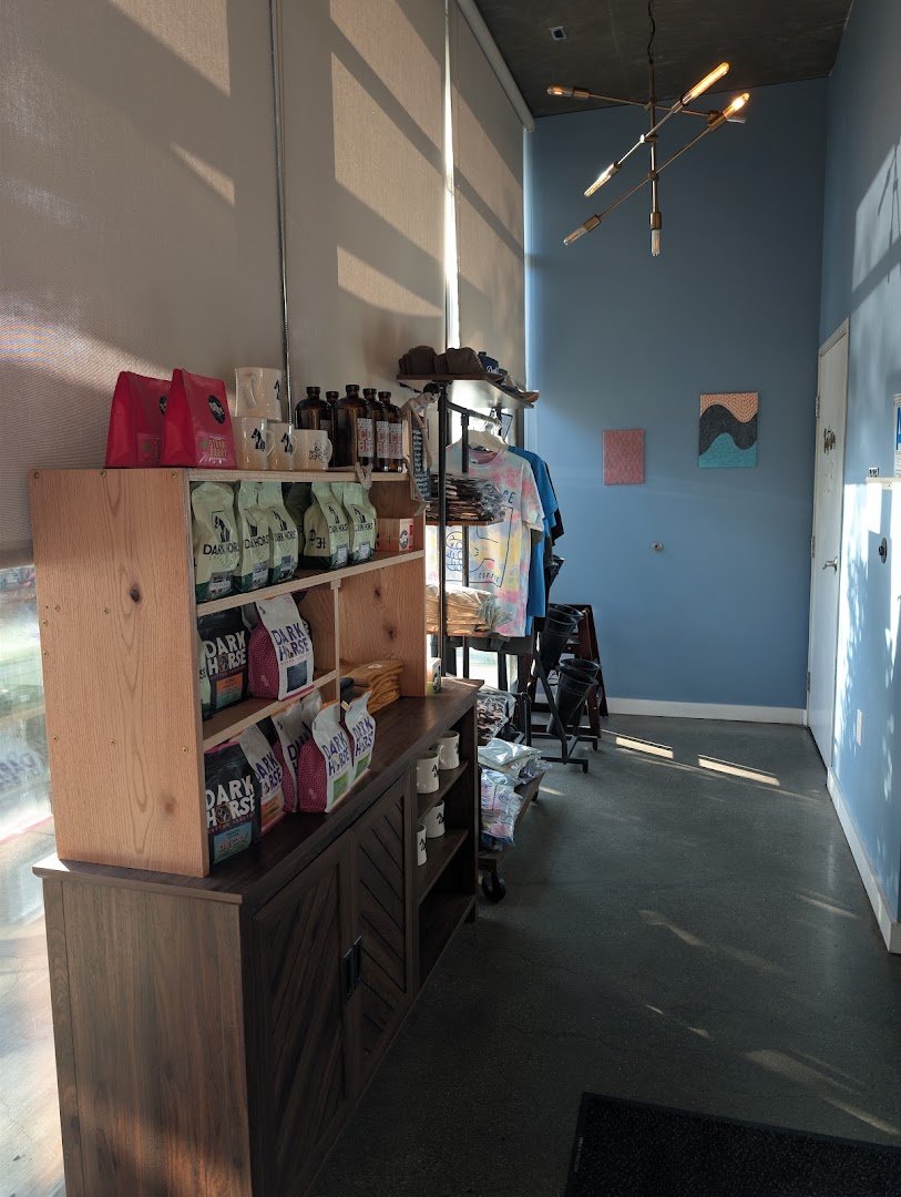 Interior of Dark Horse Coffee Roasters, specialty coffee shop in San Diego