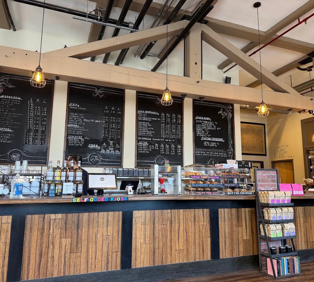 Interior of Acoustic Java Roastery & Tasting Room, specialty coffee shop in Worcester