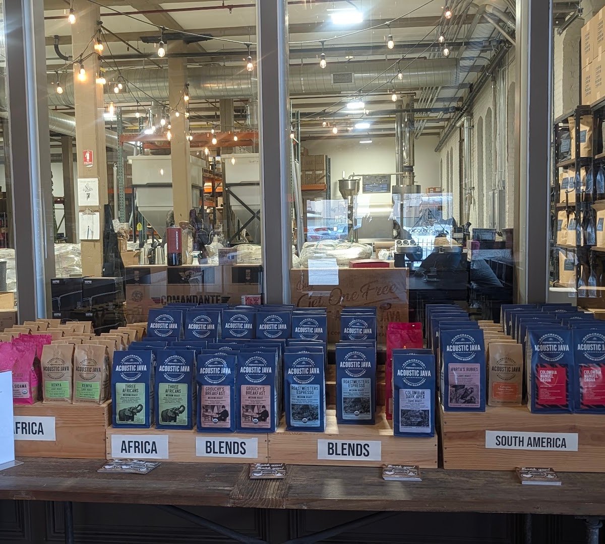 Interior of Acoustic Java Roastery & Tasting Room, specialty coffee shop in Worcester
