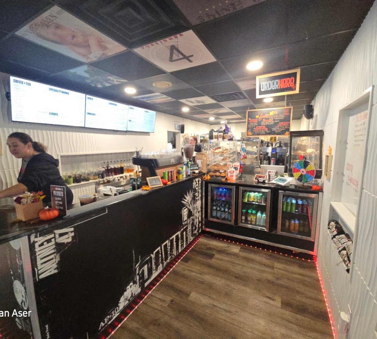 Interior of Elvio's Coffee, specialty coffee shop in Rochester