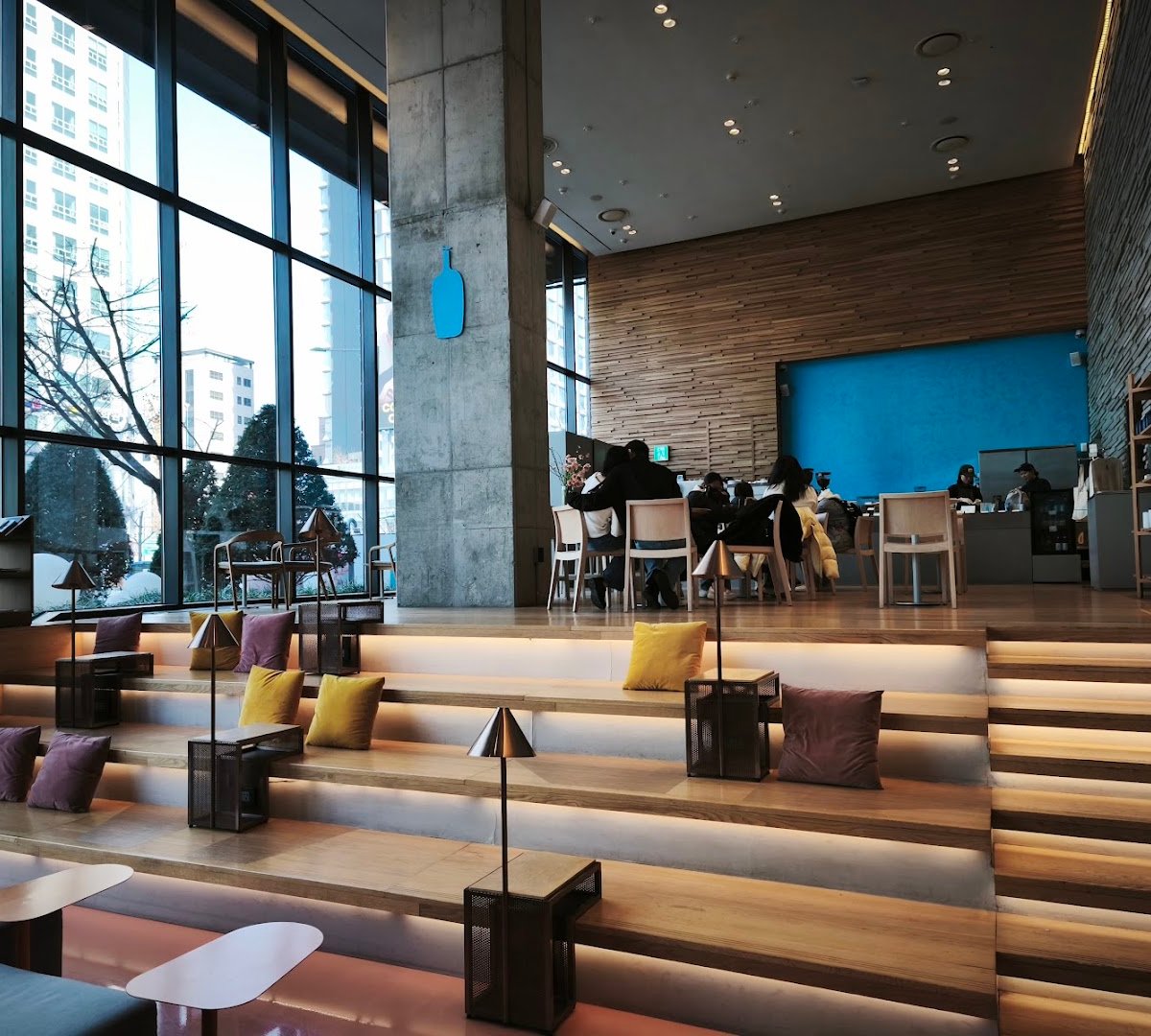 Interior of Blue Bottle Hongdae Cafe, specialty coffee shop in Seoul
