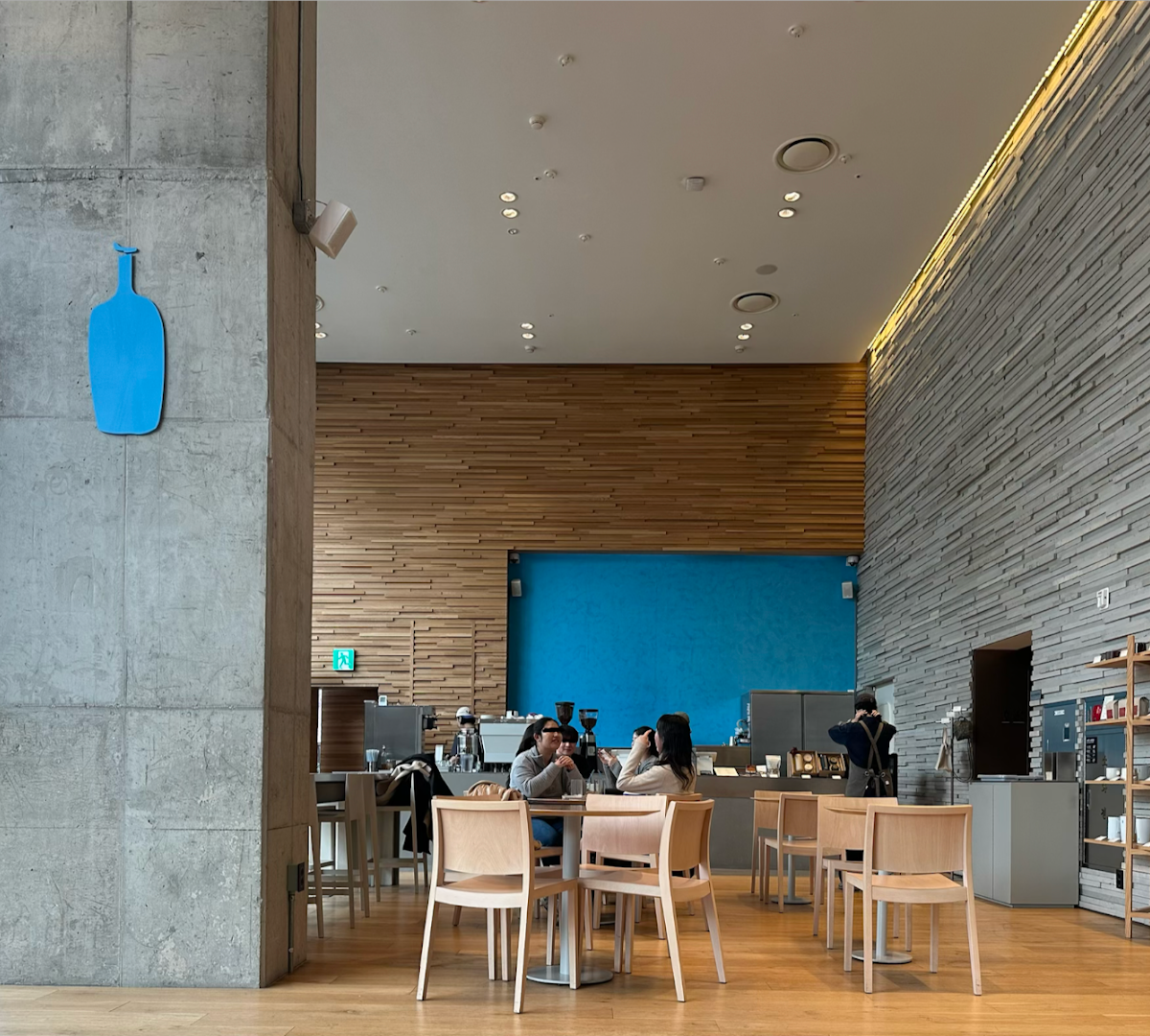 Interior of Blue Bottle Hongdae Cafe, specialty coffee shop in Seoul