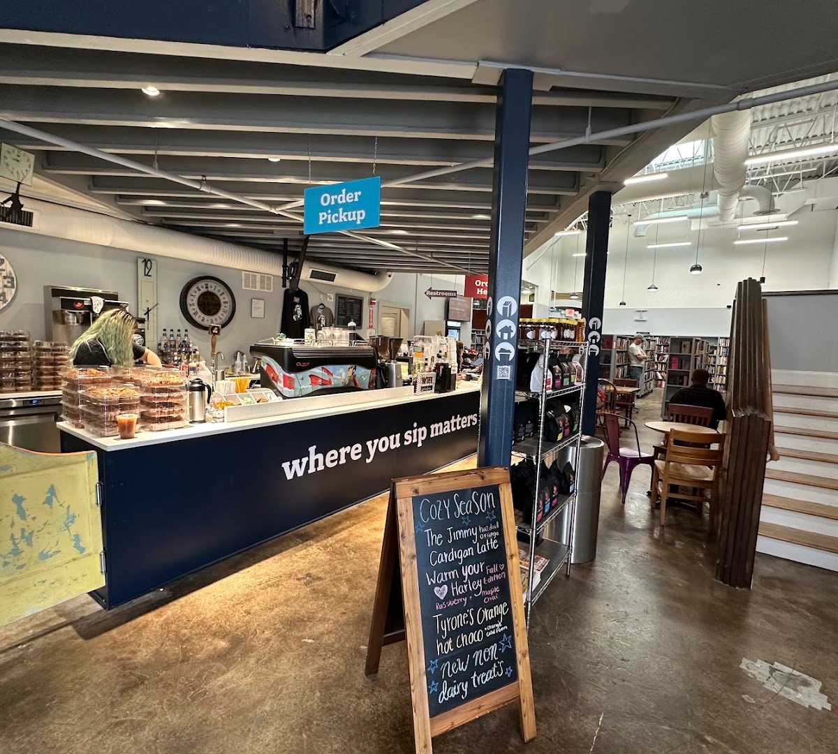 Interior of Julia's Cafe & Books, specialty coffee shop in Charlotte