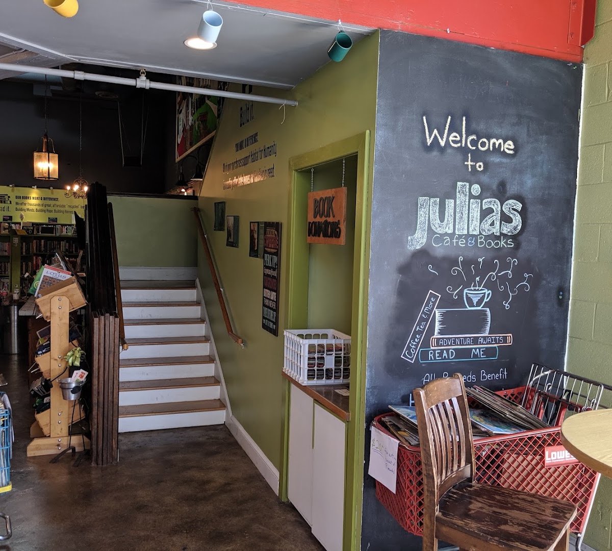 Interior of Julia's Cafe & Books, specialty coffee shop in Charlotte
