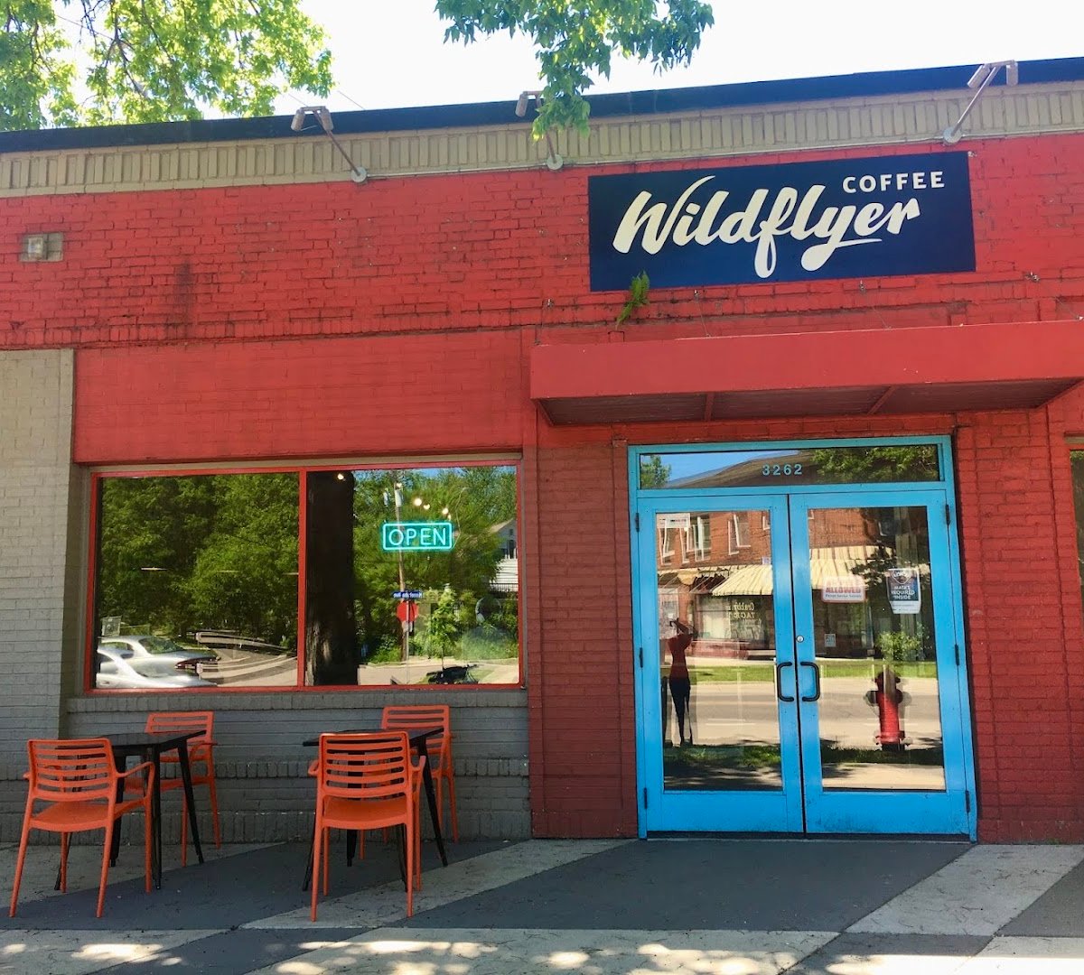 Storefront of Wildflyer Coffee, specialty coffee shop in Minneapolis