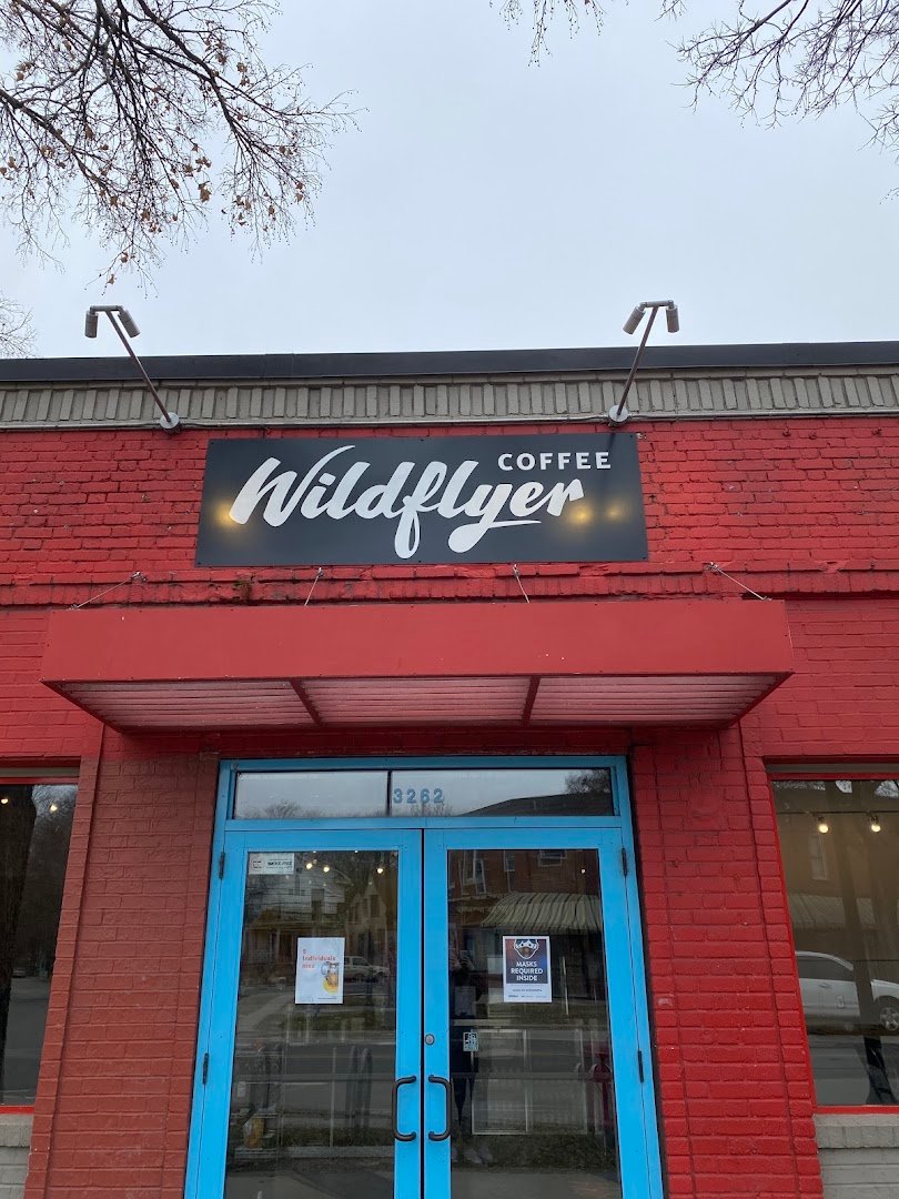 Storefront of Wildflyer Coffee, specialty coffee shop in Minneapolis