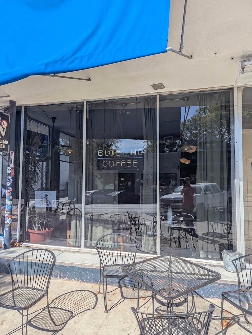 Storefront of Blue Line Coffee, specialty coffee shop in Omaha