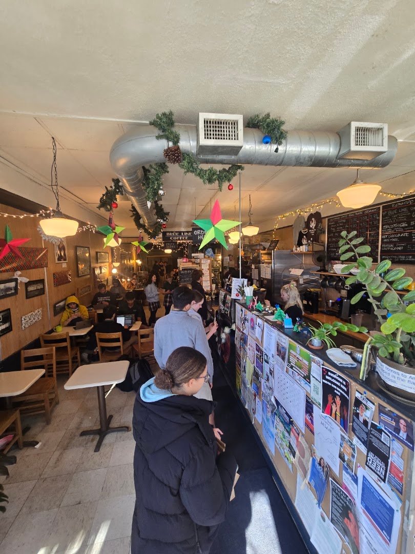 Interior of Blue Line Coffee, specialty coffee shop in Omaha