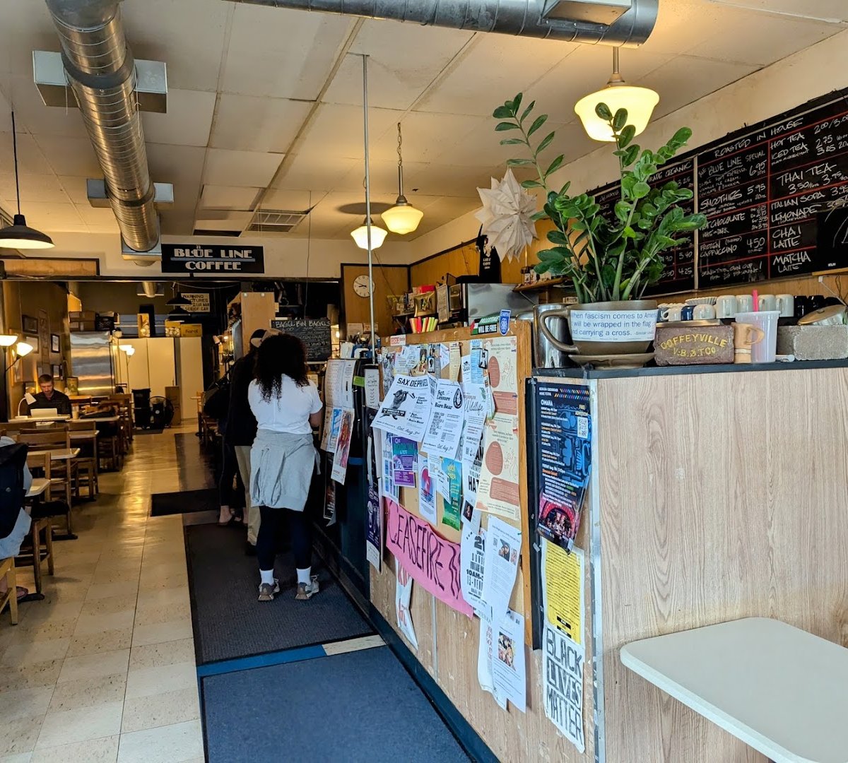 Interior of Blue Line Coffee, specialty coffee shop in Omaha