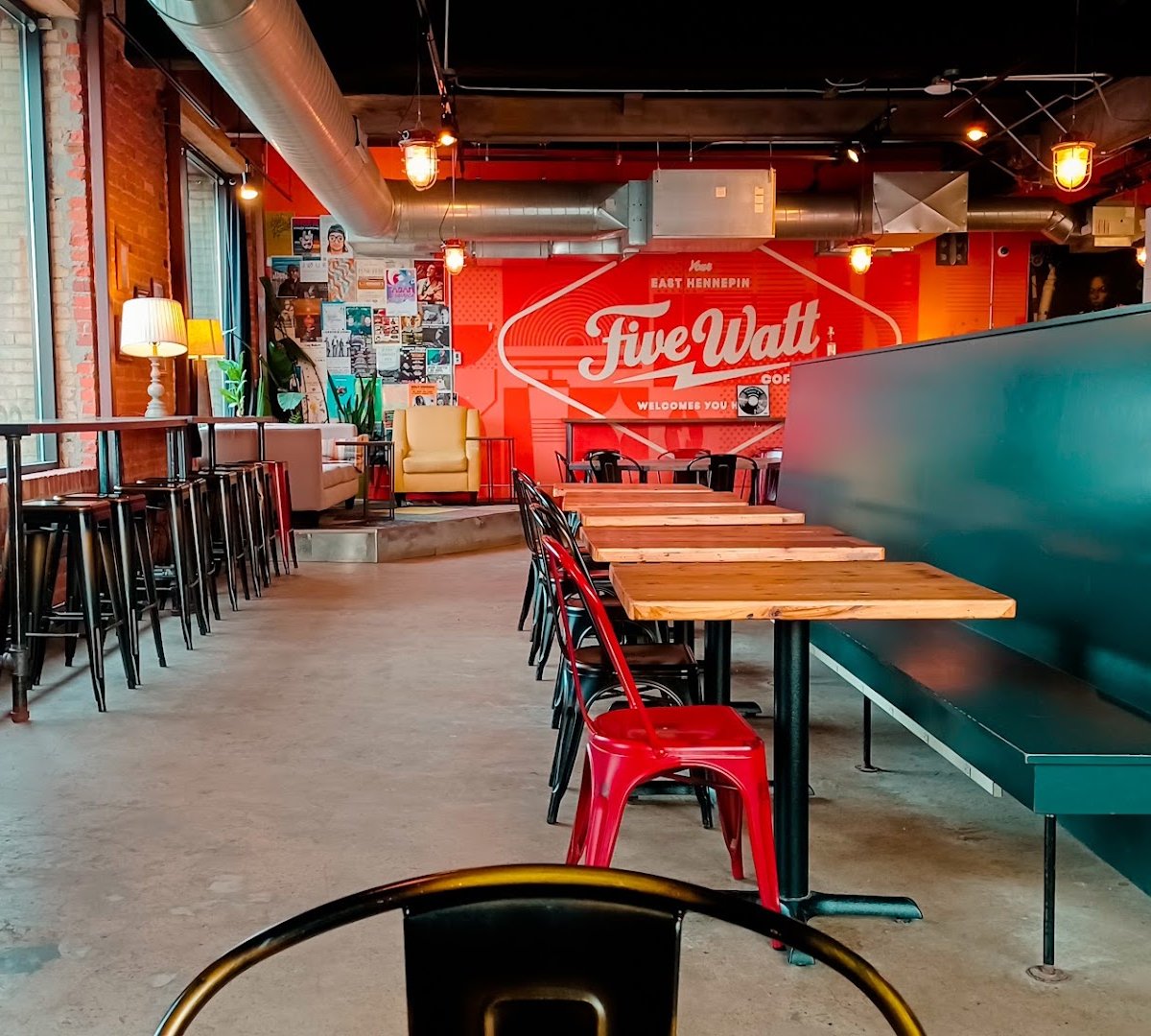 Interior of Five Watt Coffee, E. Hennepin, specialty coffee shop in Minneapolis