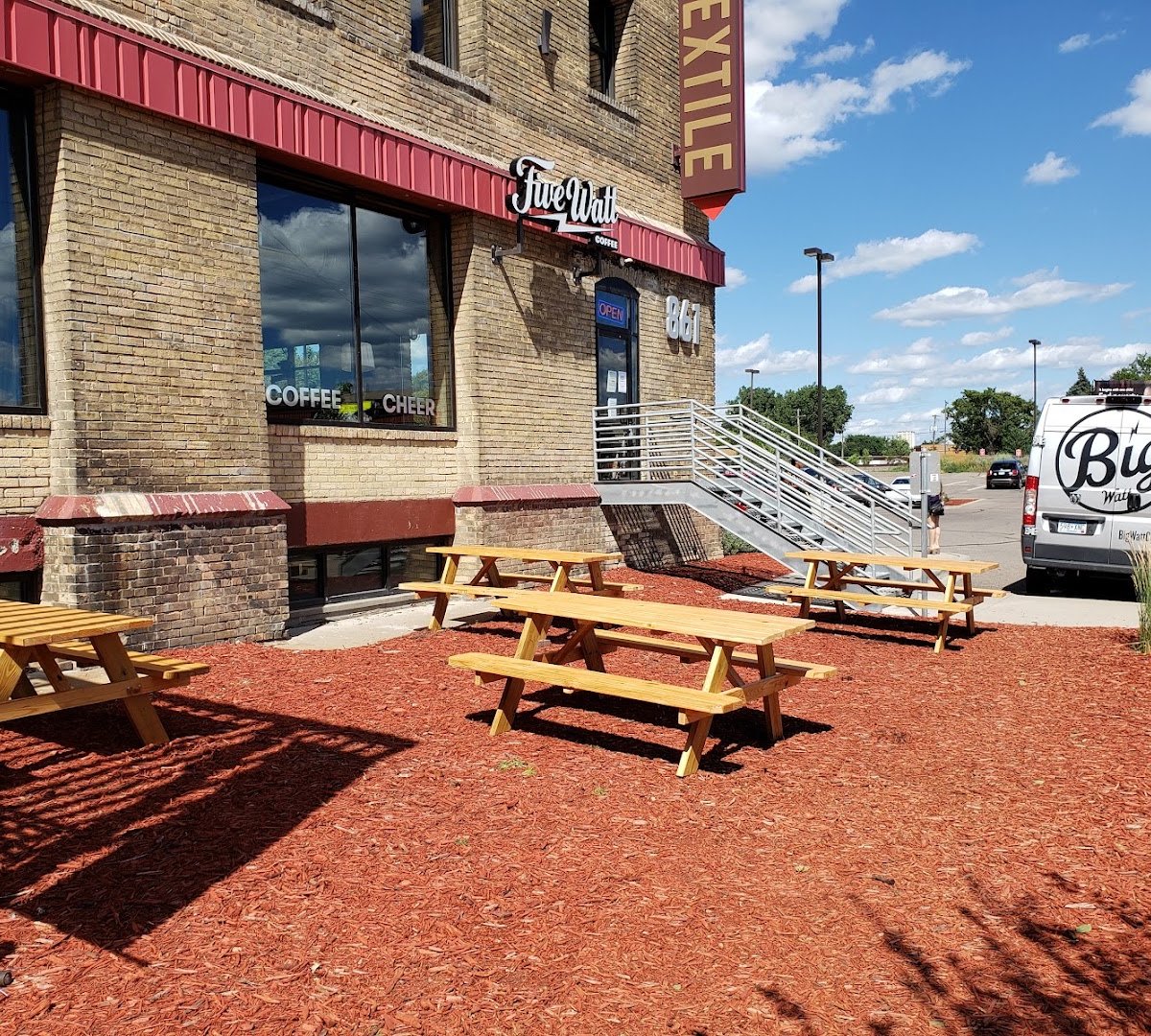 Storefront of Five Watt Coffee, E. Hennepin, specialty coffee shop in Minneapolis