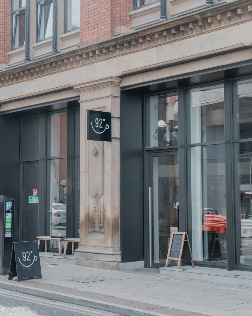 Storefront of 92 Degrees Coffee, specialty coffee shop in Manchester