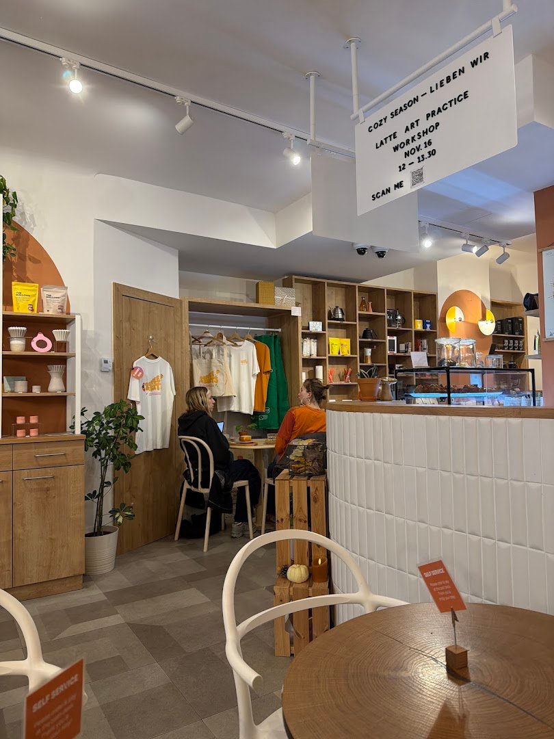Interior of Café LIEBEN WIR Coffee Concept Store, specialty coffee shop in Vienna