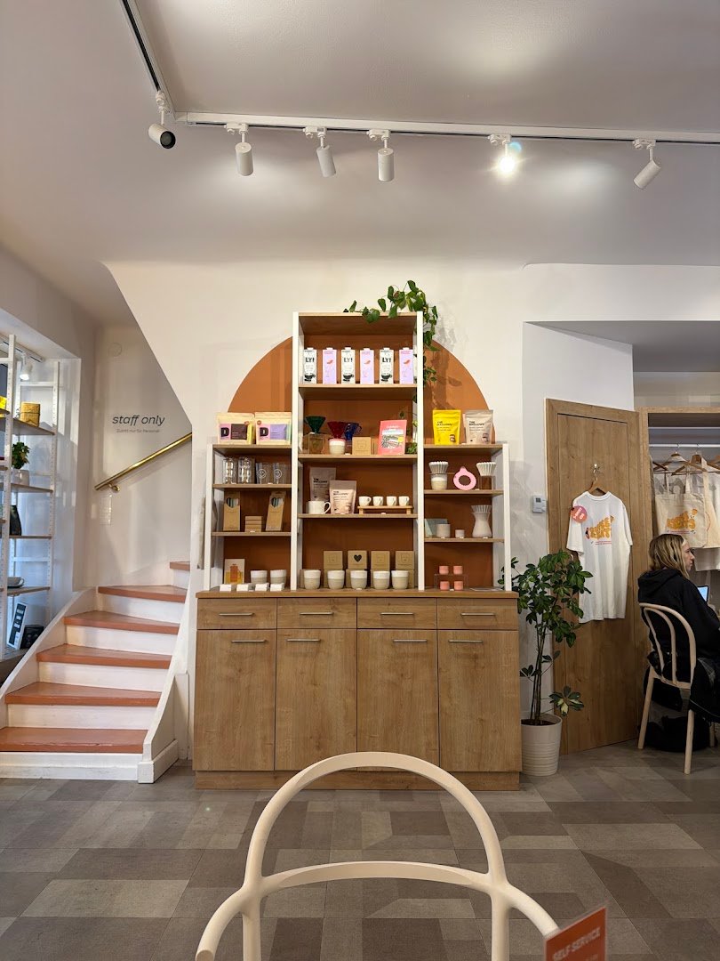 Interior of Café LIEBEN WIR Coffee Concept Store, specialty coffee shop in Vienna