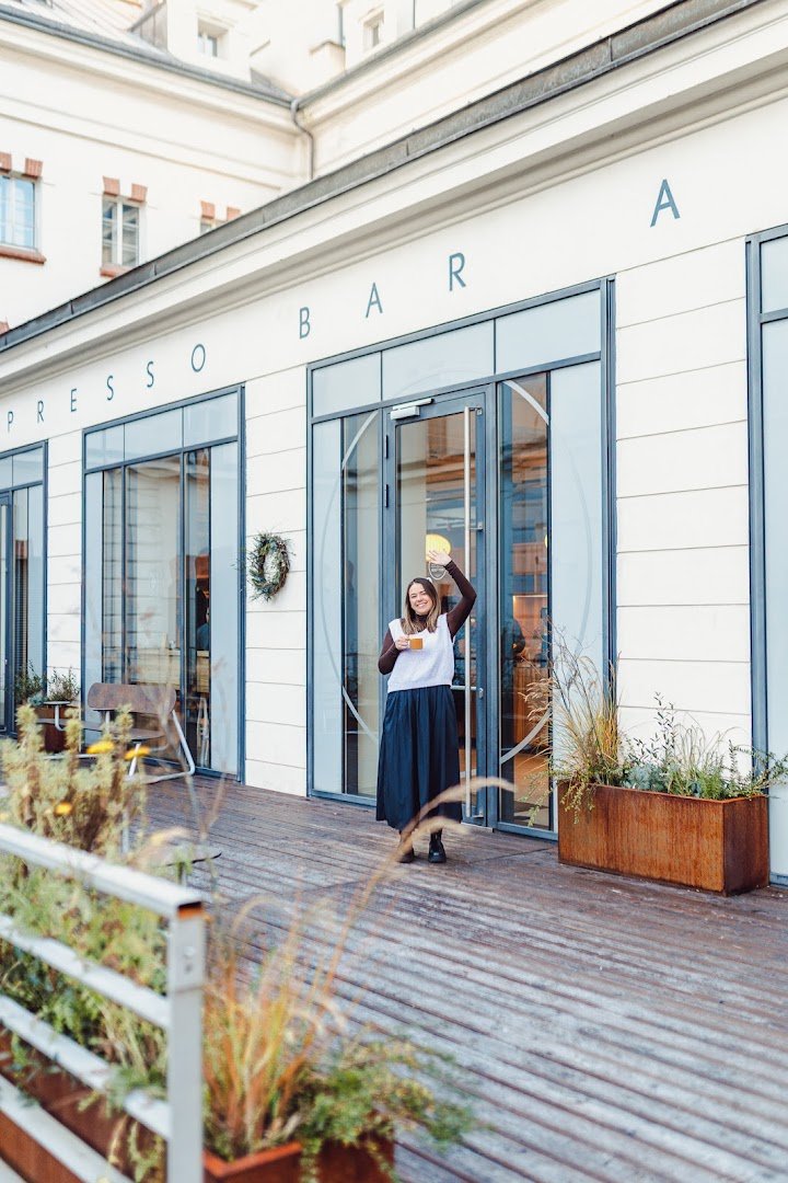 Storefront of Alf & Bet, specialty coffee shop in Prague
