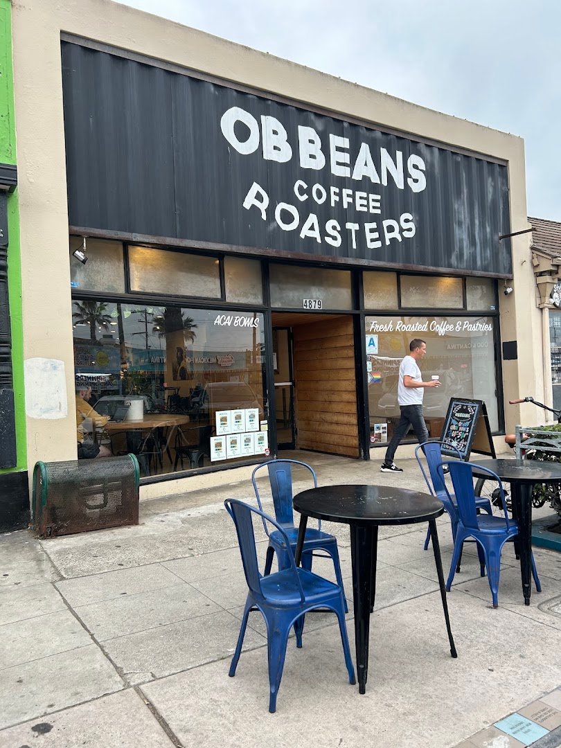 Storefront of OB Beans Coffee Roasters, specialty coffee shop in San Diego