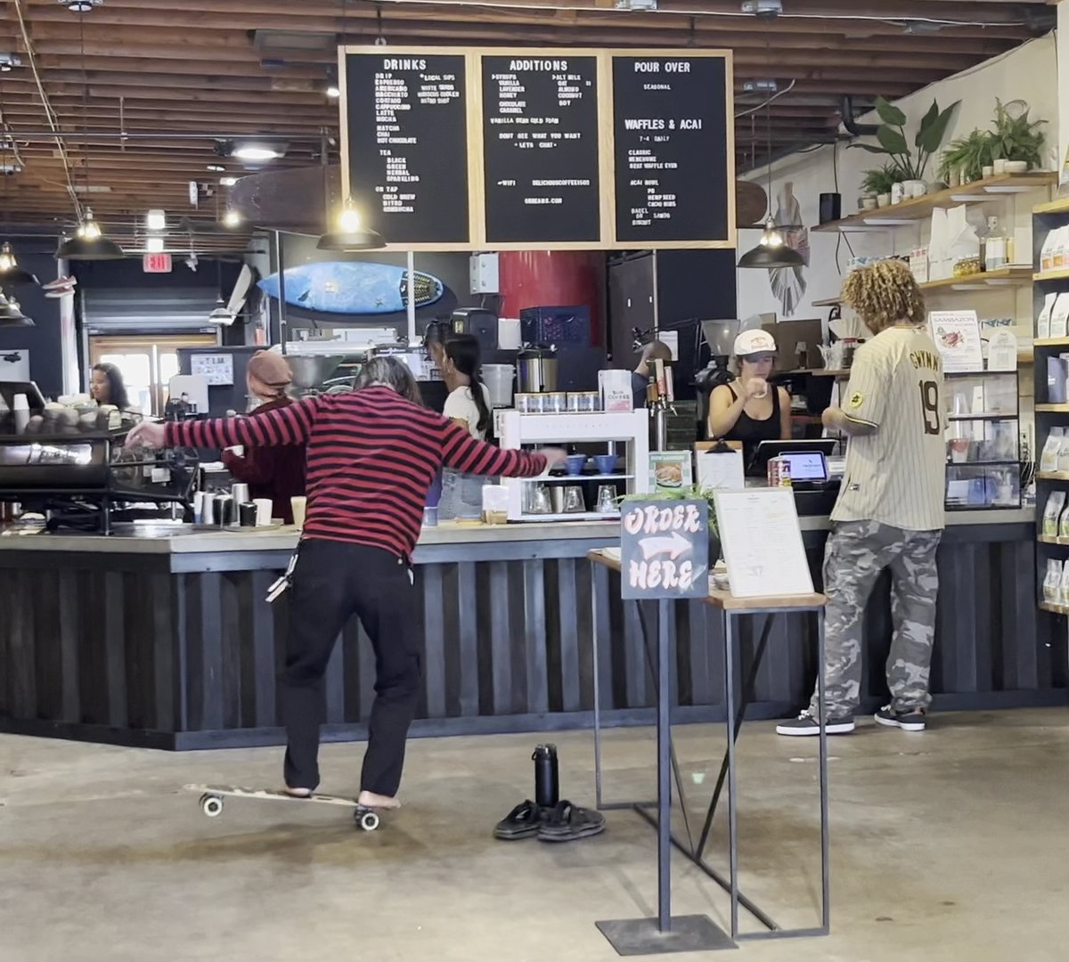 Interior of OB Beans Coffee Roasters, specialty coffee shop in San Diego