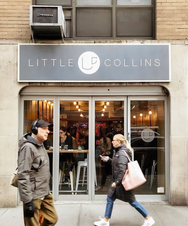 Storefront of Little Collins, specialty coffee shop in New York