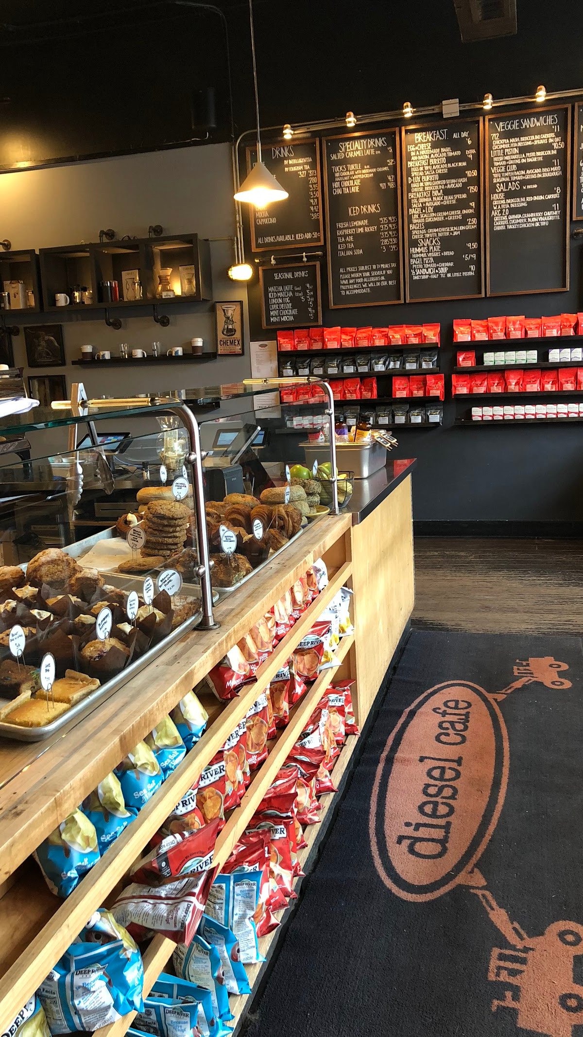 Interior of Diesel Cafe, specialty coffee shop in Boston
