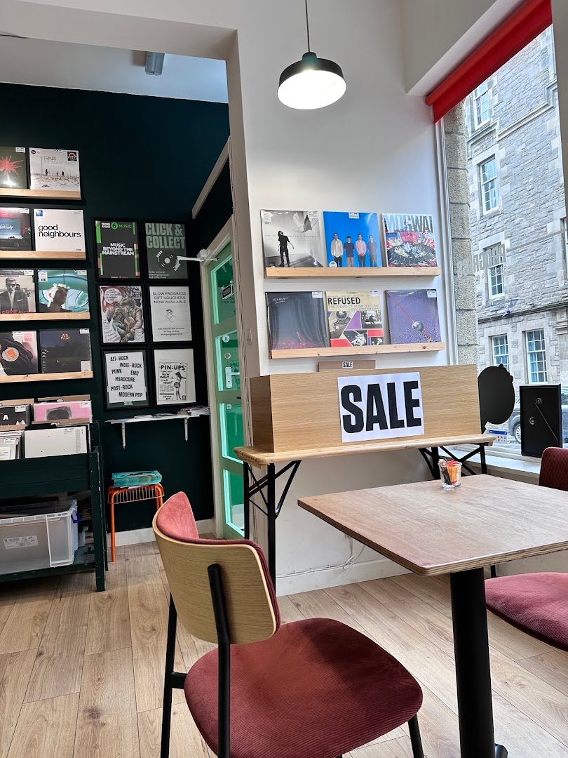 Interior of Slow Progress Records & Coffee, specialty coffee shop in Edinburgh