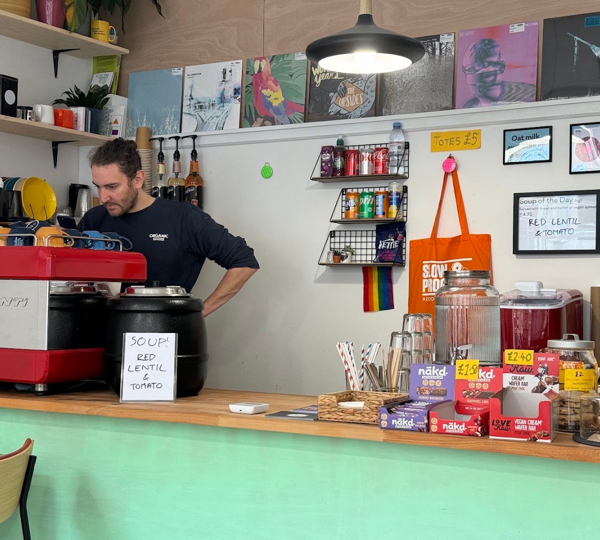 Interior of Slow Progress Records & Coffee, specialty coffee shop in Edinburgh