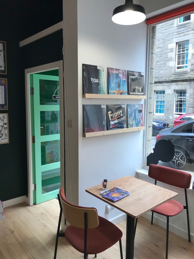 Interior of Slow Progress Records & Coffee, specialty coffee shop in Edinburgh