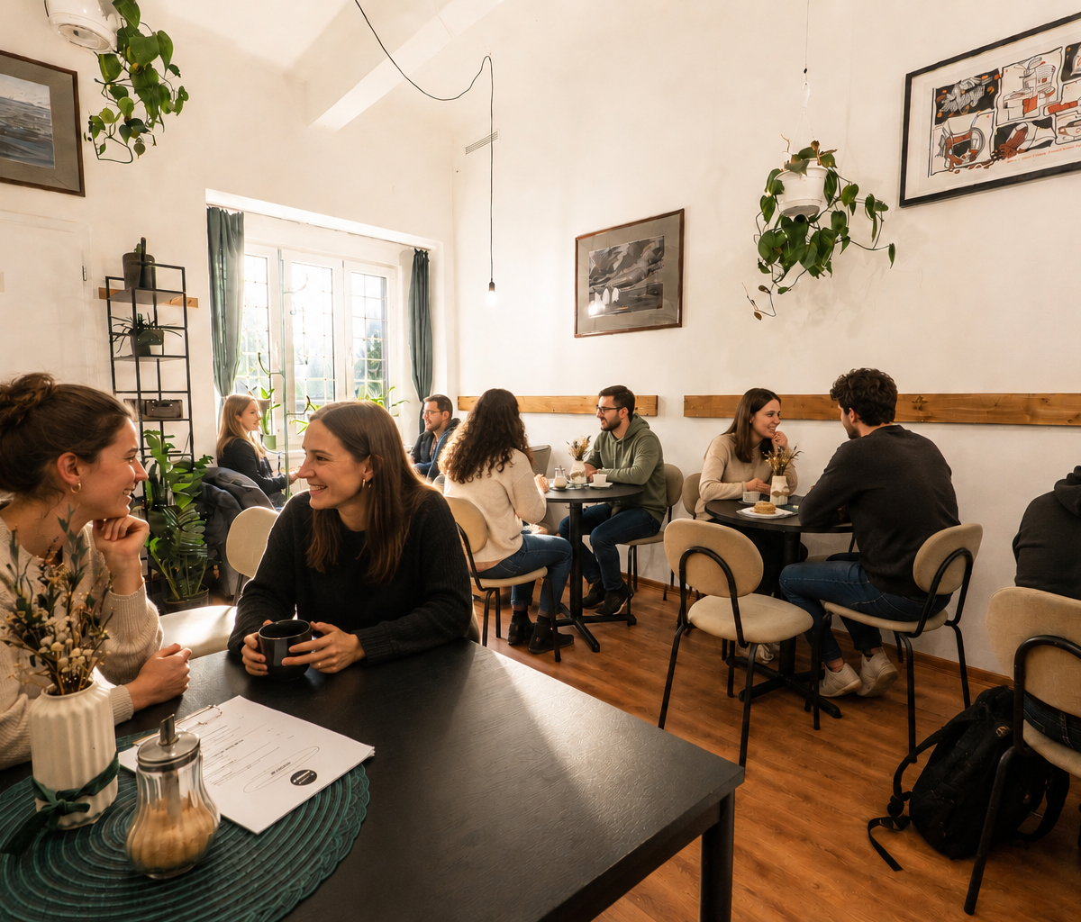 Interior of Penguin Coffee Strašnice, specialty coffee shop in Prague