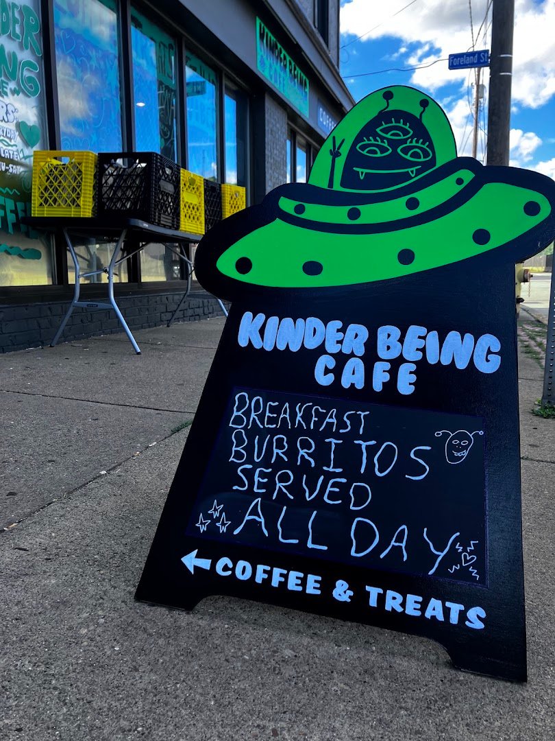 Storefront of Kinder Being Cafe, specialty coffee shop in Pittsburgh
