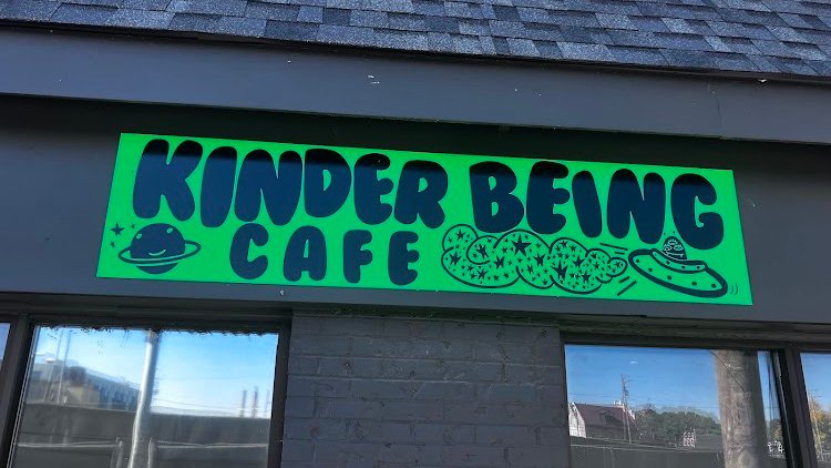 Signage at Kinder Being Cafe, specialty coffee shop in Pittsburgh