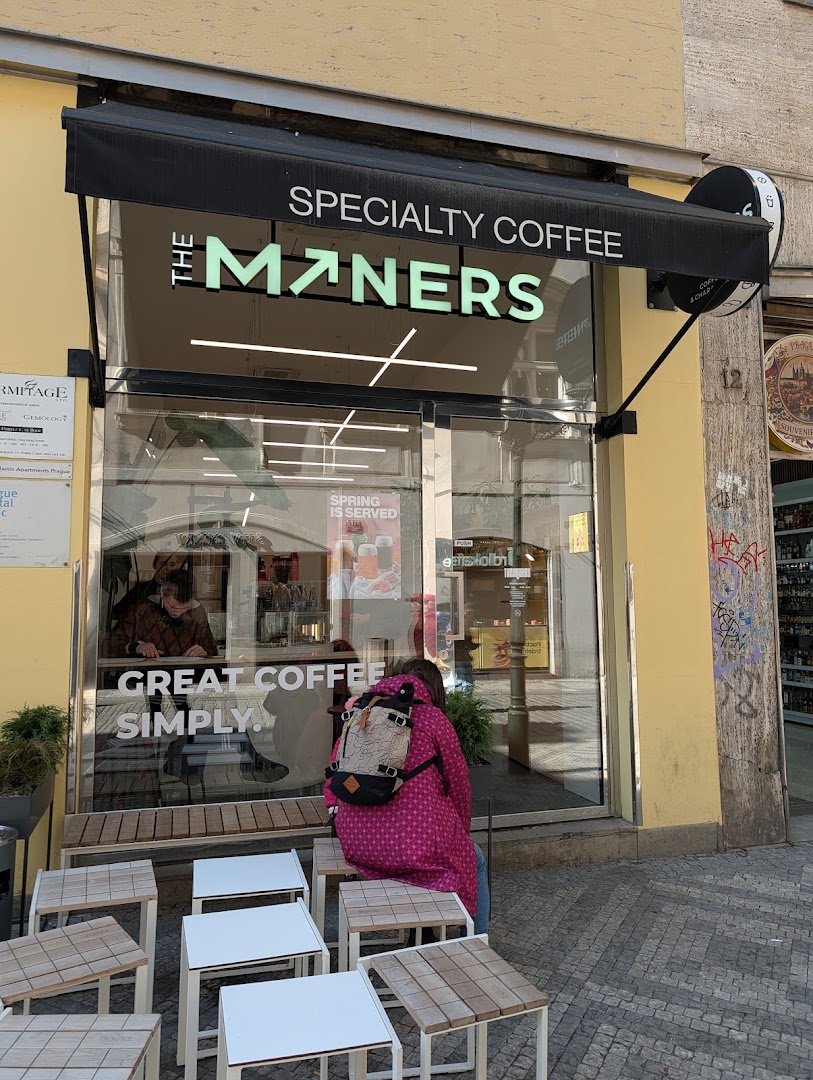 Storefront of The Miners Coffee Old Town, specialty coffee shop in Prague