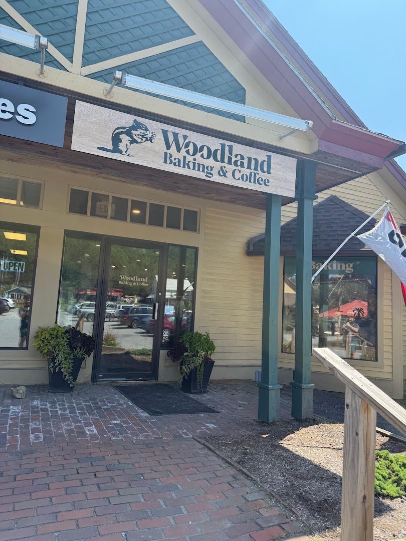 Storefront of Woodland Baking and Coffee, specialty coffee shop in Stowe