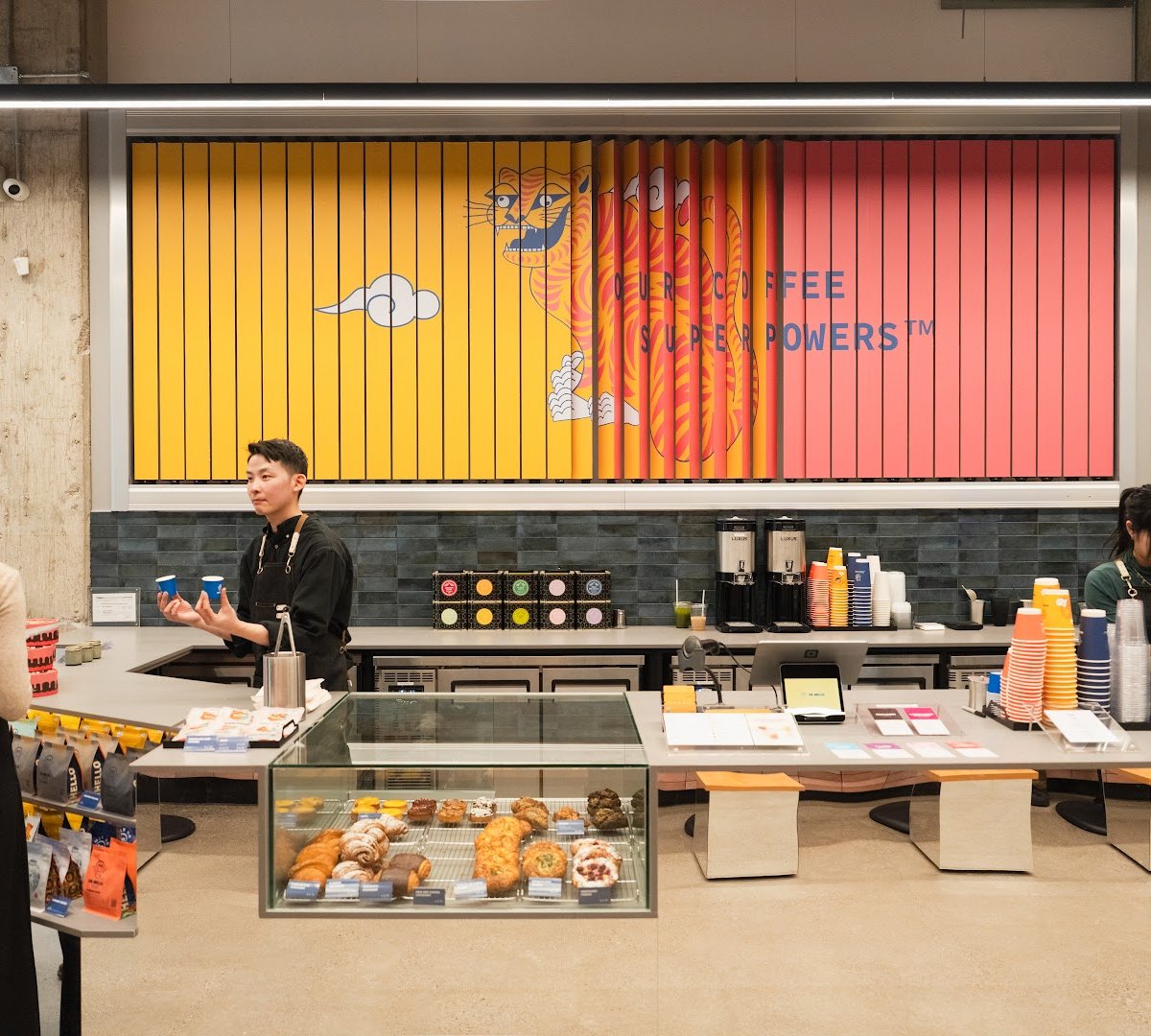 Interior of De Mello Coffee, specialty coffee shop in Toronto