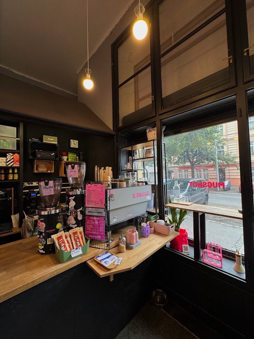 Interior of Mugshot Coffee, specialty coffee shop in Prague