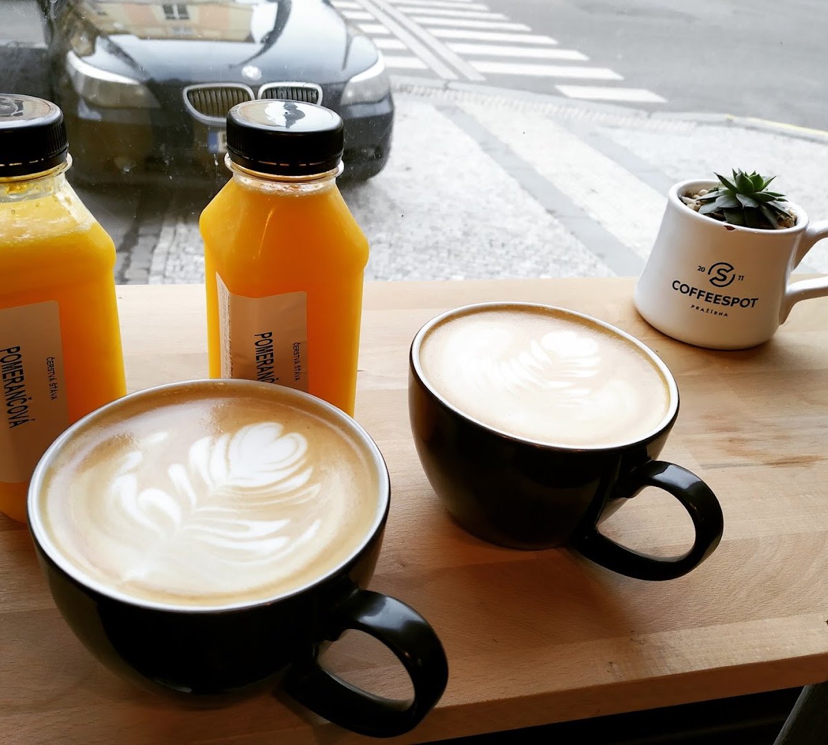 Coffee at Mugshot Coffee, specialty coffee shop in Prague