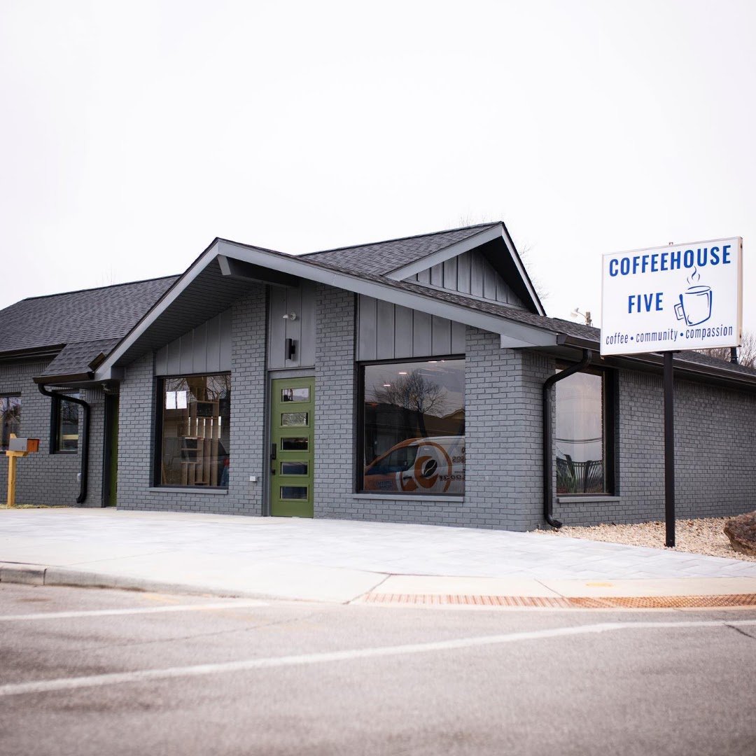 Storefront of Coffeehouse Five, specialty coffee shop in Indianapolis