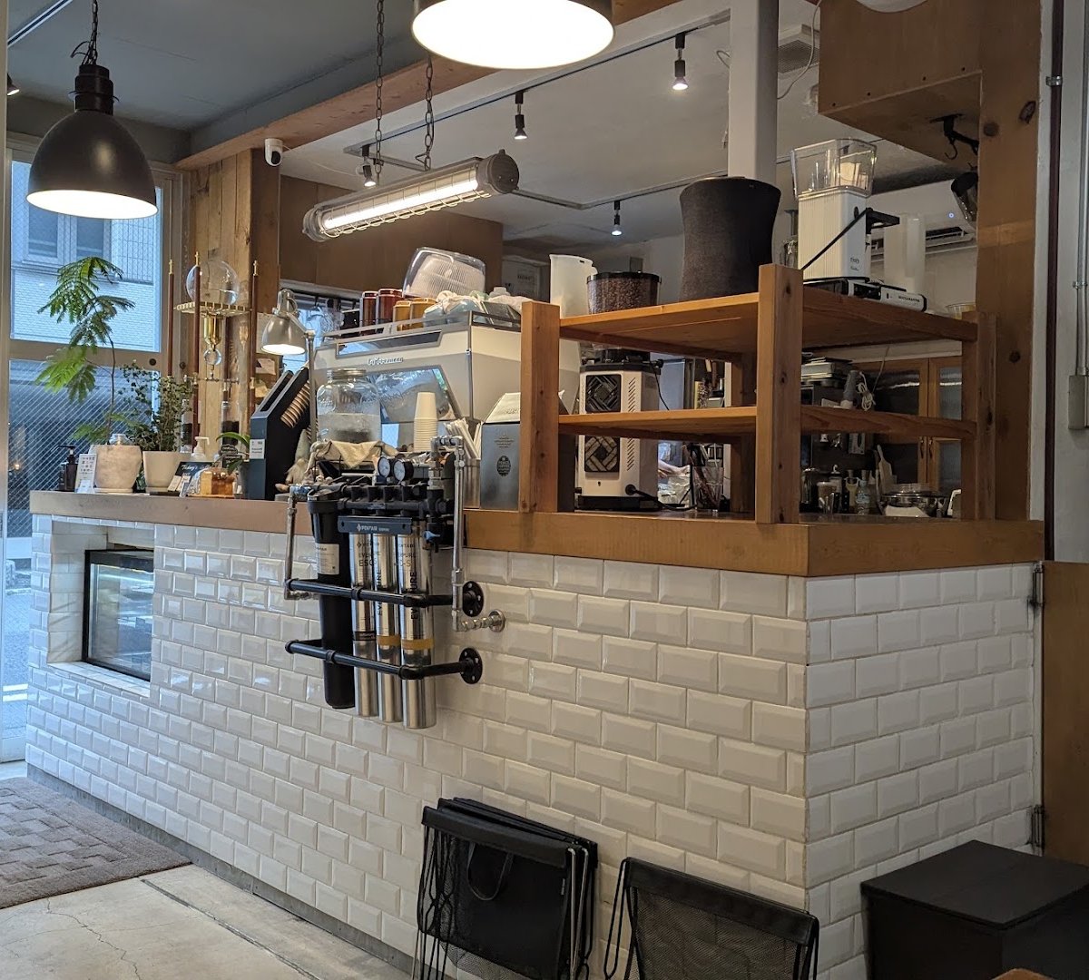 Interior of Peace Coffee Roasters, specialty coffee shop in Tokyo