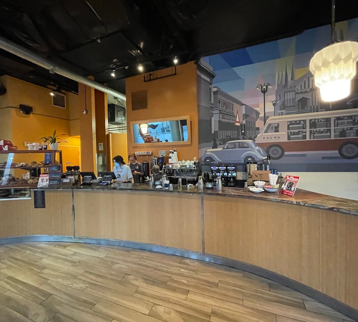 Interior of La Colombe Coffee Workshop, specialty coffee shop in Philadelphia
