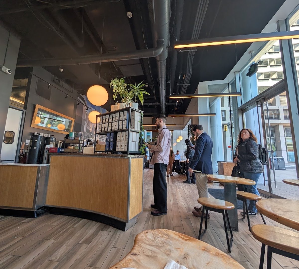 Interior of La Colombe Coffee Workshop, specialty coffee shop in Philadelphia