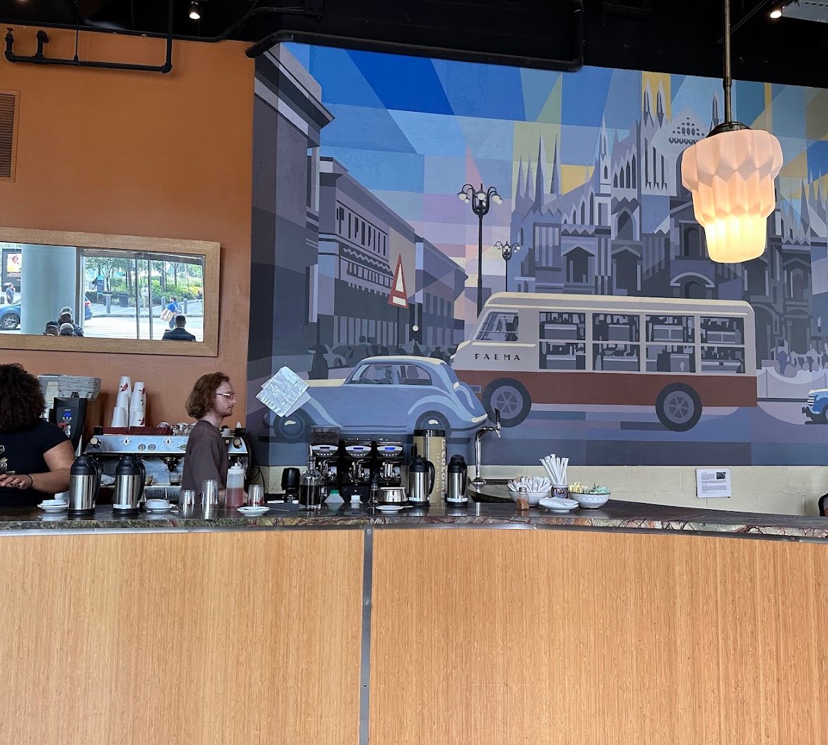 Interior of La Colombe Coffee Workshop, specialty coffee shop in Philadelphia