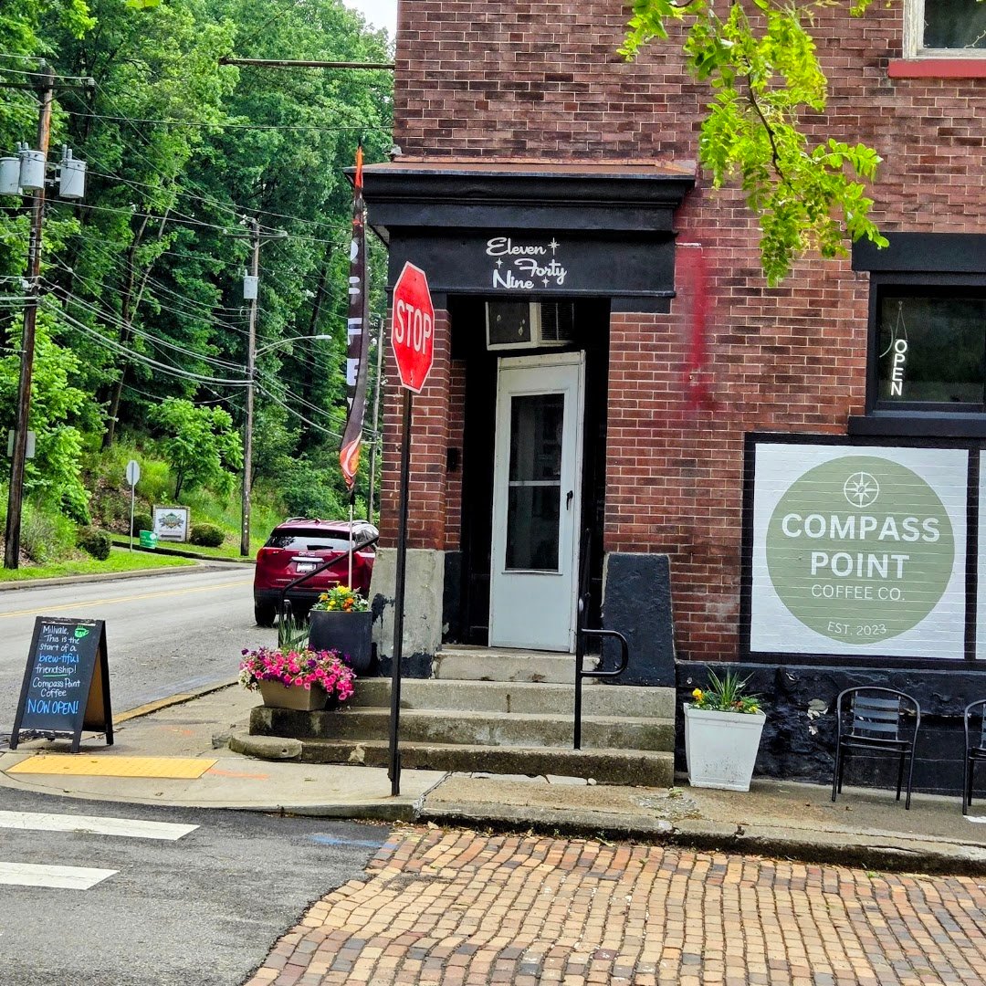 Storefront of Compass Point Coffee, specialty coffee shop in Pittsburgh