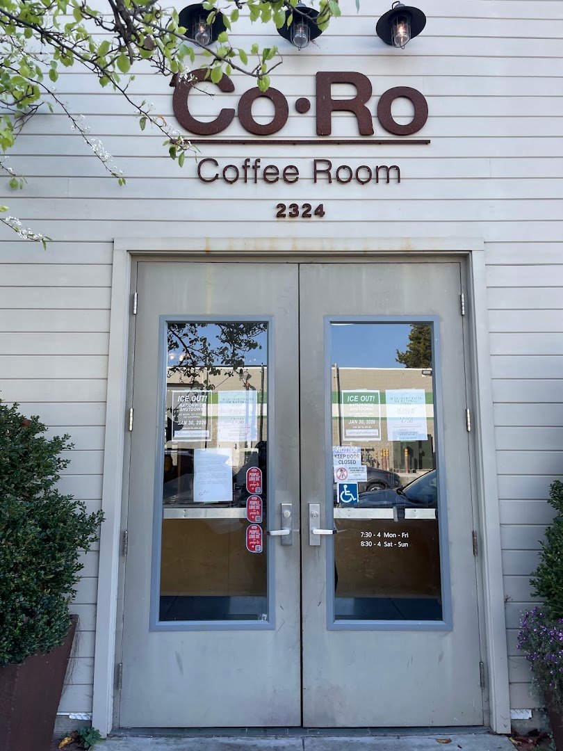 Storefront of CoRo Coffee Room, specialty coffee shop in Oakland