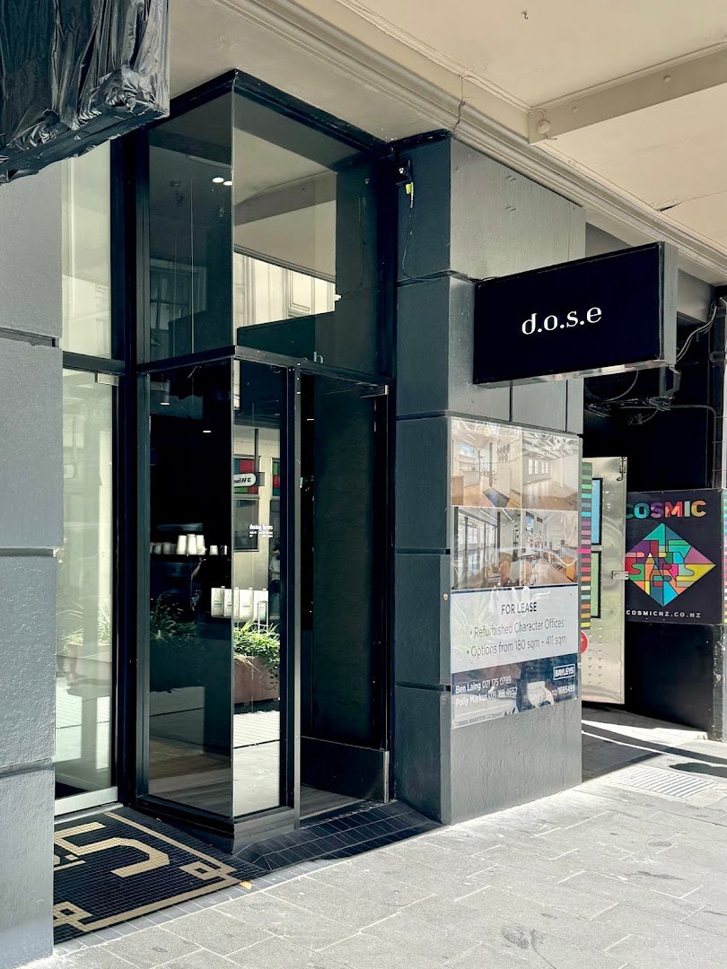 Storefront of D.O.S.E On High, specialty coffee shop in Auckland