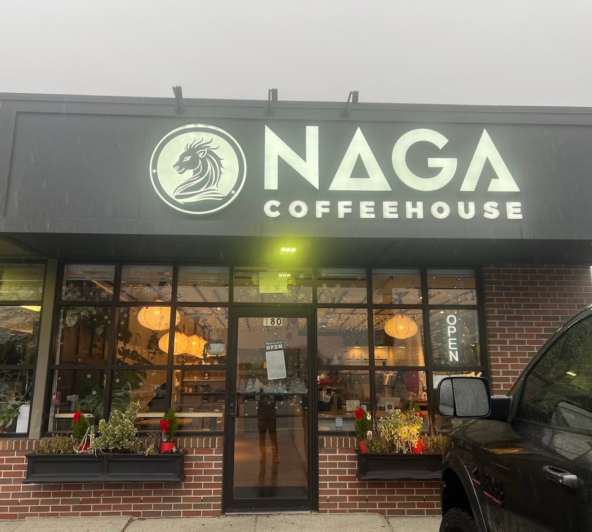 Storefront of Naga Coffeehouse, specialty coffee shop in Providence