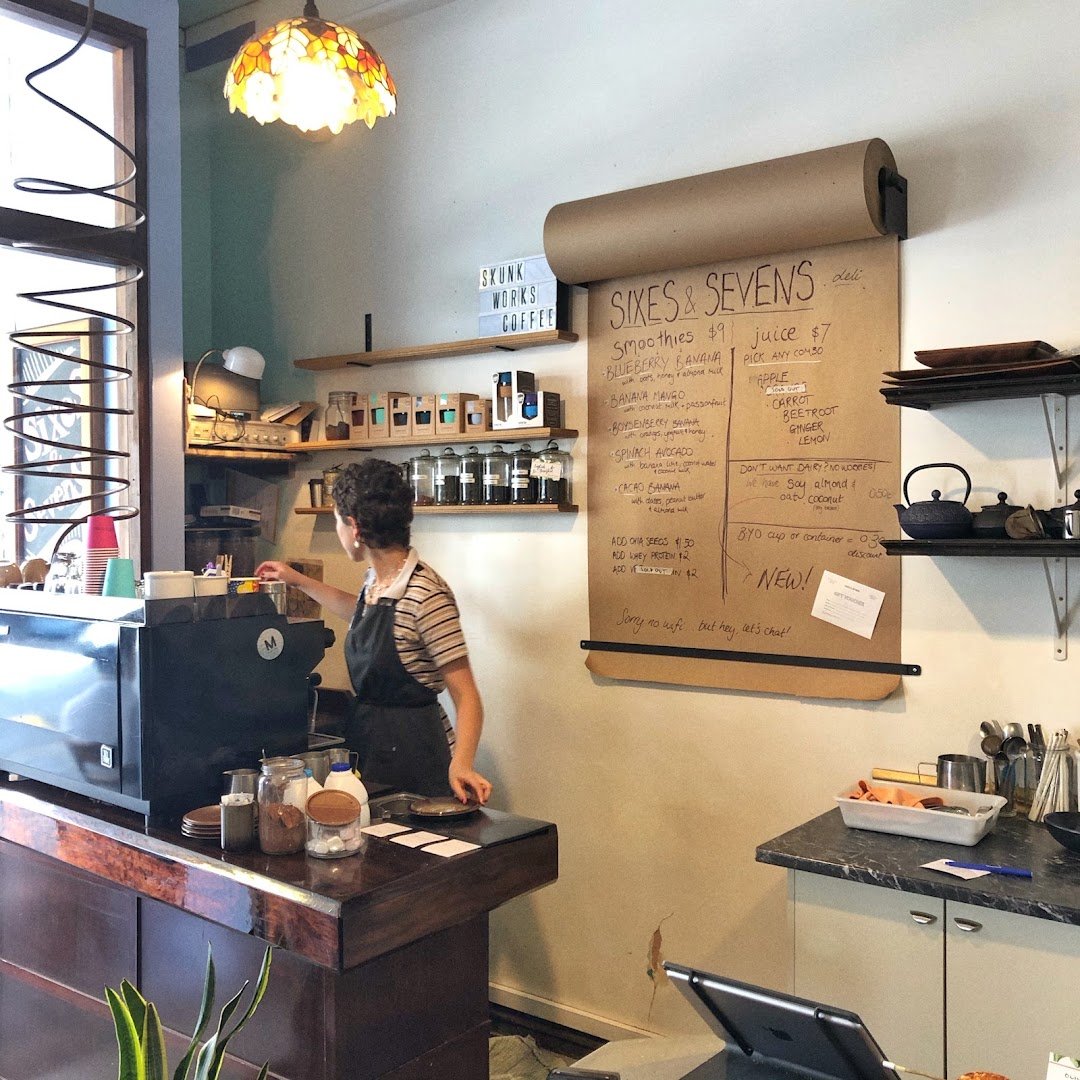 Interior of Sixes And Sevens, specialty coffee shop in Wellington