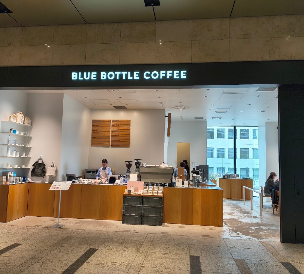 Storefront of Blue Bottle Coffee - Takeshiba Cafe, specialty coffee shop in Tokyo