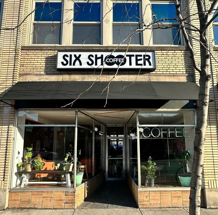 Storefront of Six Shooter Coffee, specialty coffee shop in Cleveland
