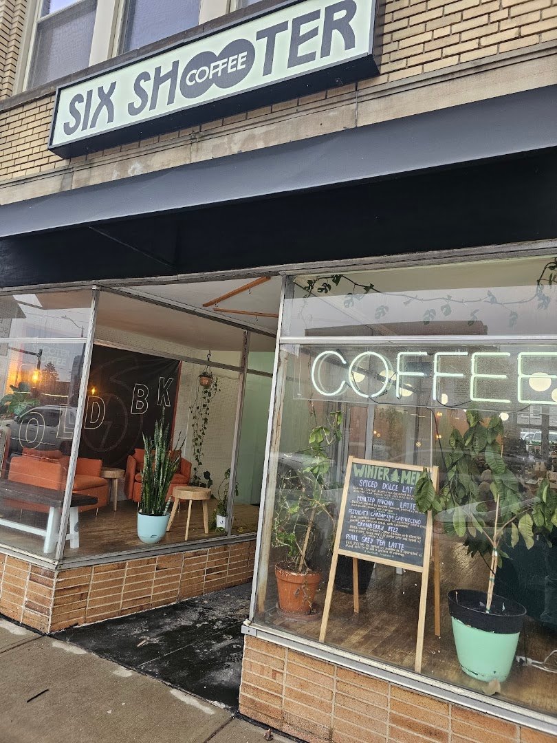 Storefront of Six Shooter Coffee, specialty coffee shop in Cleveland