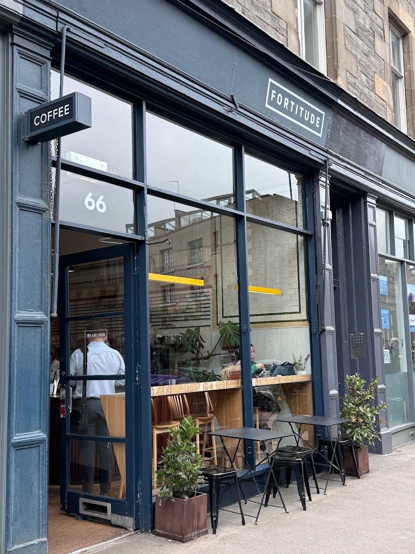 Storefront of Fortitude Coffee Stockbridge, specialty coffee shop in Edinburgh
