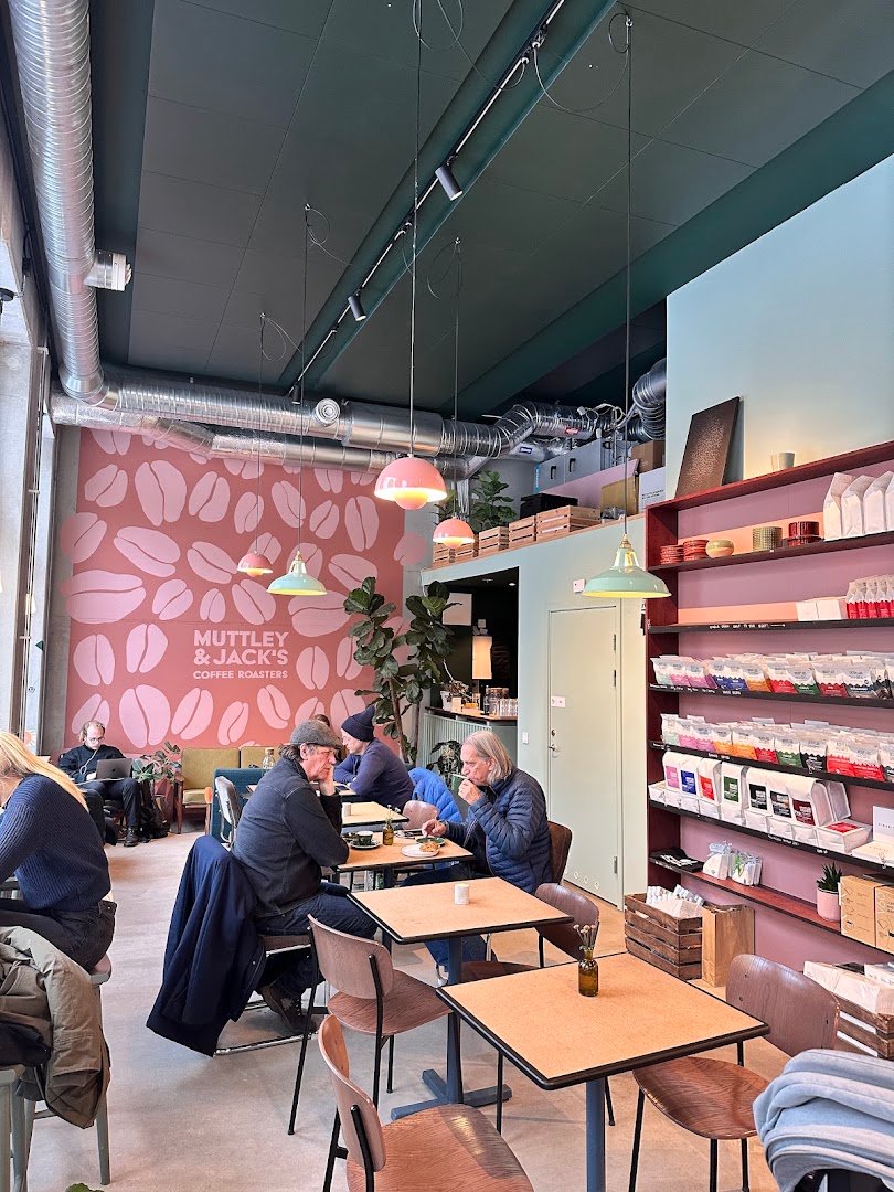 Interior of Muttley & Jack's Coffee Roasters, specialty coffee shop in Stockholm